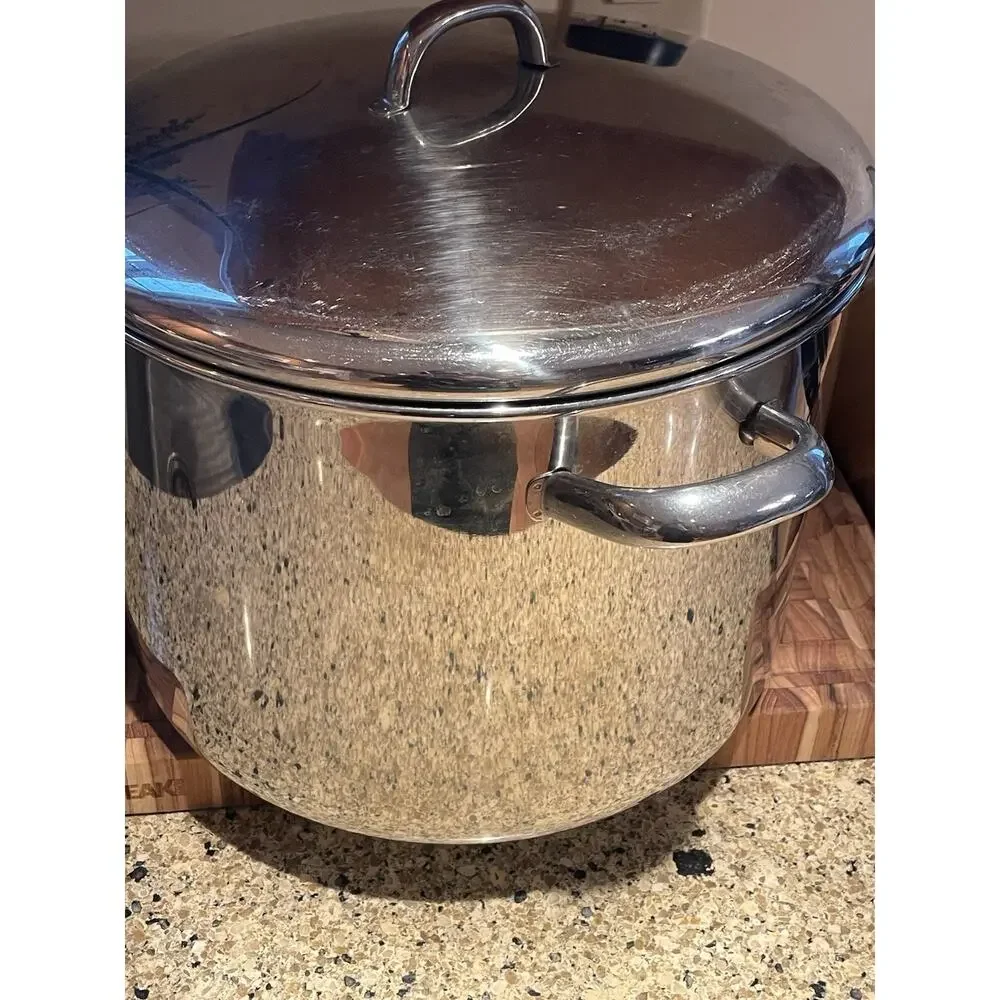 Vintage Revere Ware 16 Qt Stock Pot w/Lid Stainless Steel Copper Bottom Clinton - Picture 3 of 9